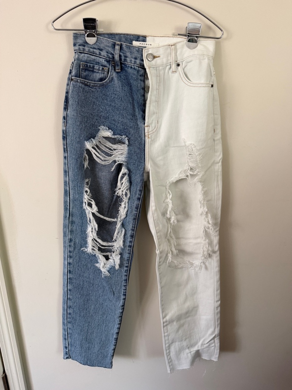 PacSun High Rise Straight Two-Tone Blue and White Split Jeans